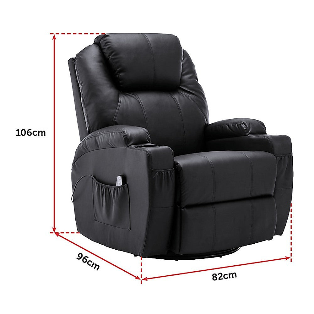 Black Massage Sofa Chair Recliner 360 Degree Swivel PU Leather Lounge 8 Point Heated 12