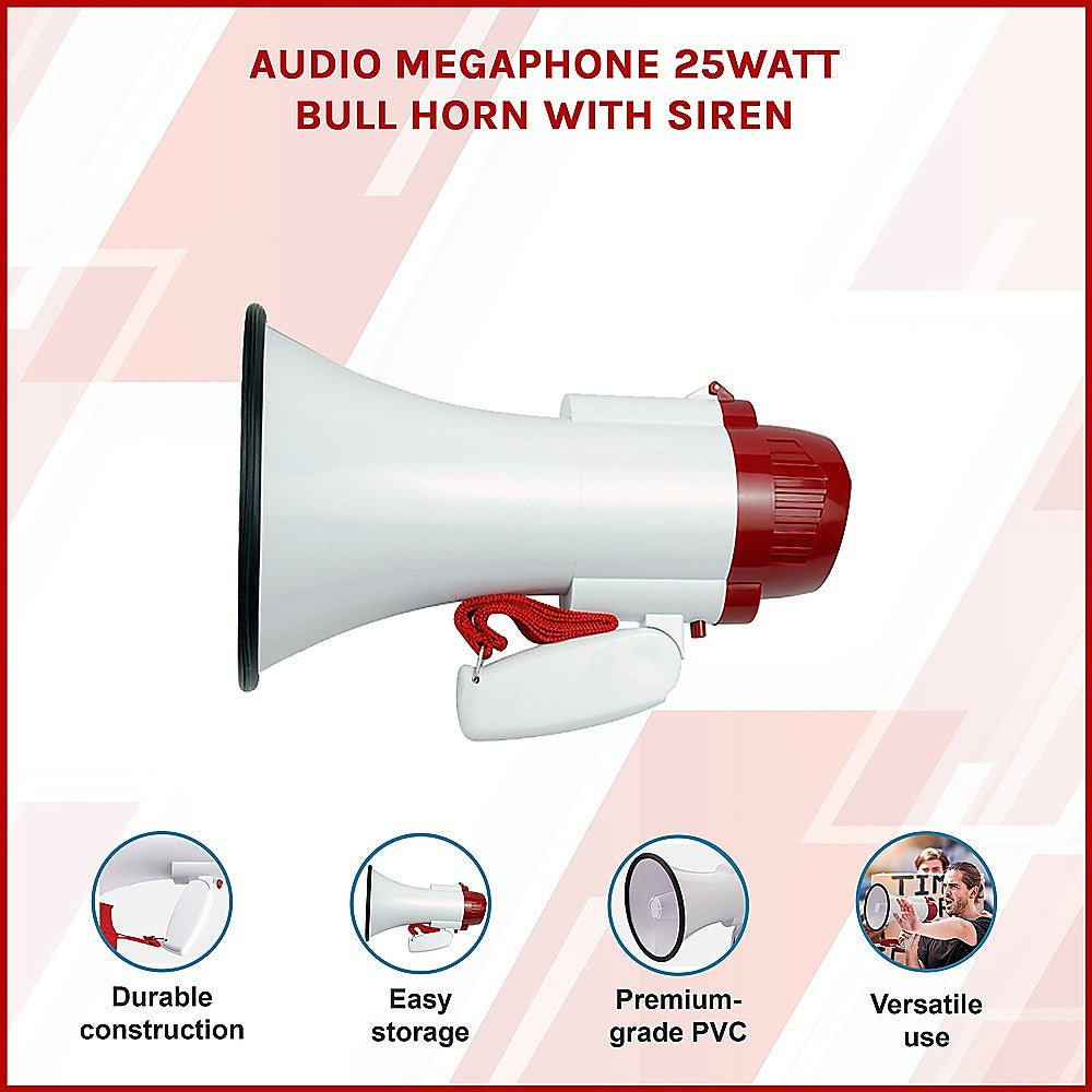 Audio Megaphone 25Watt Bull Horn with Siren 3