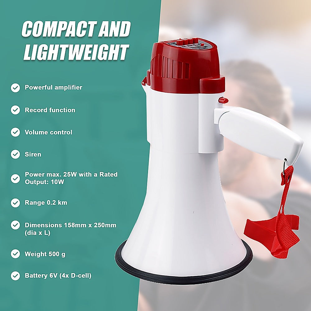 Audio Megaphone 25Watt Bull Horn with Siren 10