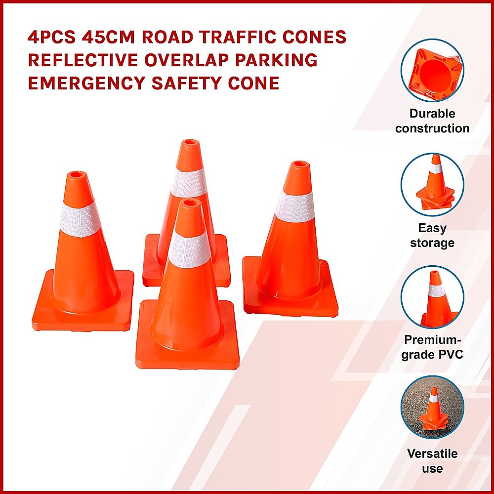 4pcs 45cm Road Traffic Cones Reflective Overlap Parking Emergency Safety Cone 3