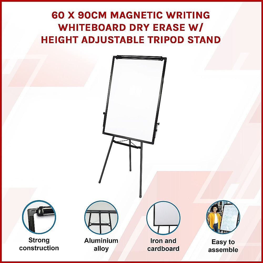 60 x 90cm Magnetic Writing Whiteboard Dry Erase w/ Height Adjustable Tripod Stand 3