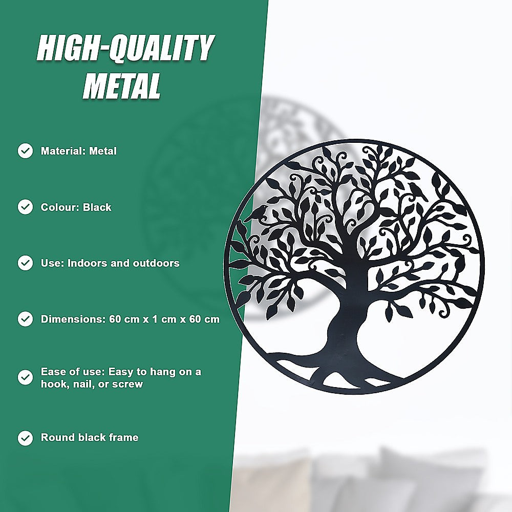 Black Tree of Life Wall Art Hanging Metal Iron Sculpture Garden 60cm 9