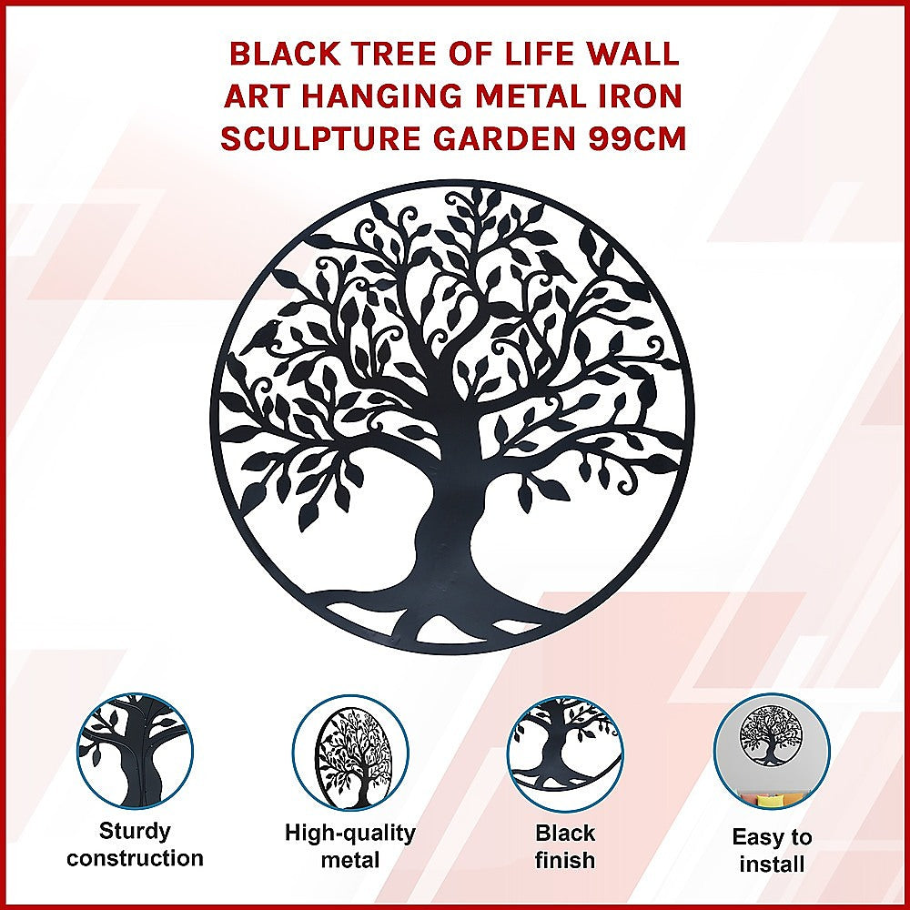 Black Tree of Life Wall Art Hanging Metal Iron Sculpture Garden 99cm 3