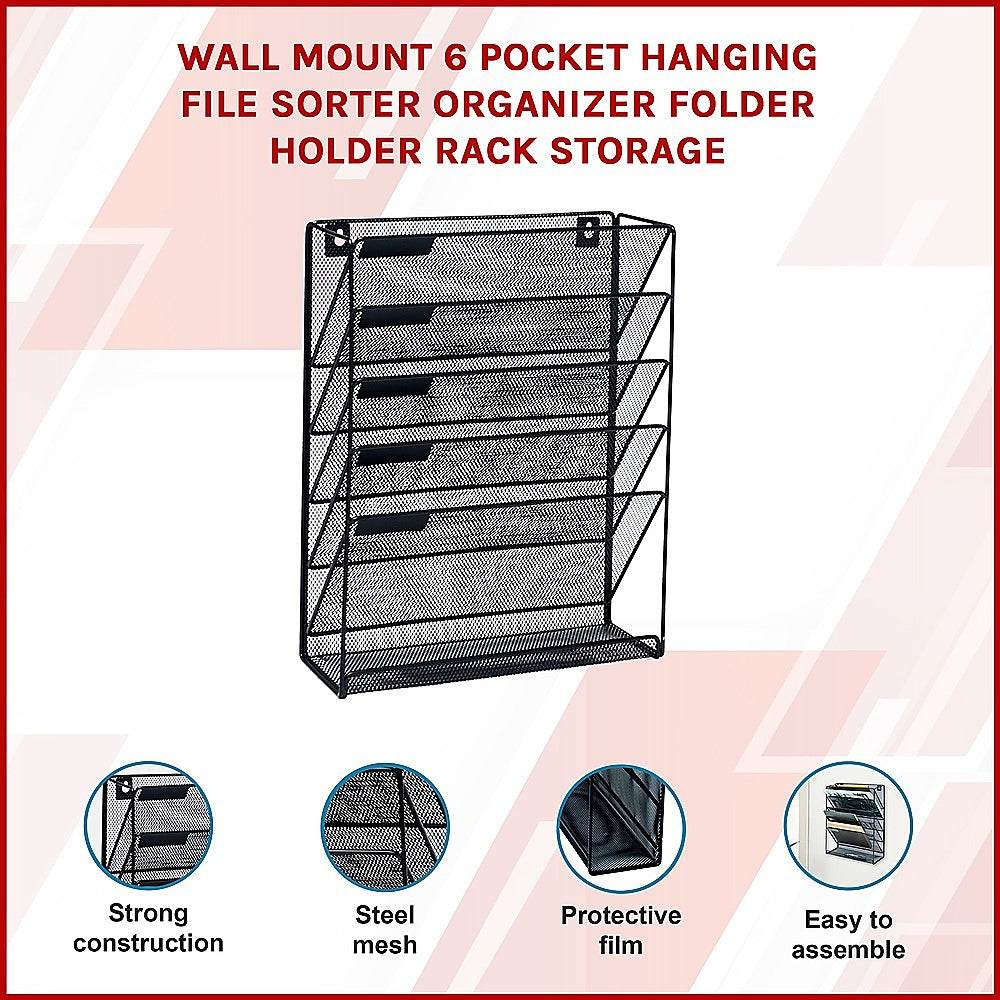 Wall Mount 6 Pocket Hanging File Sorter Organizer Folder Holder Rack Storage 3