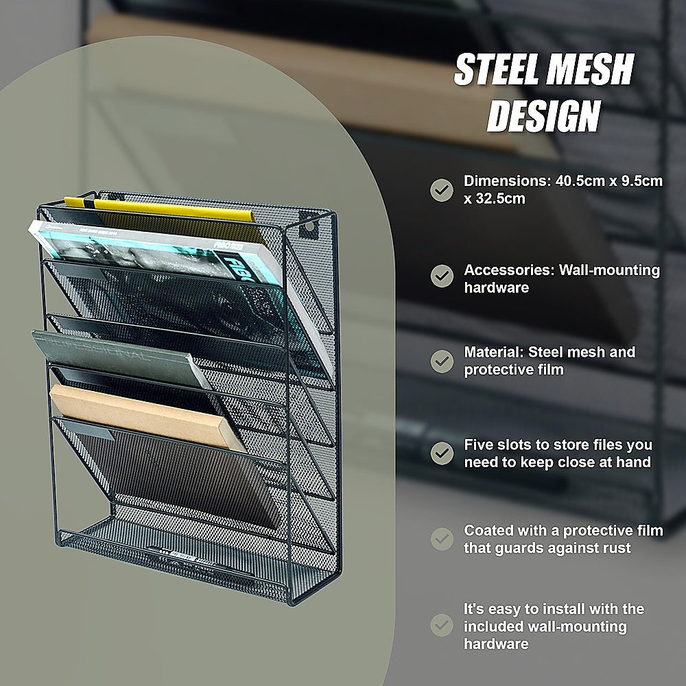 Wall Mount 6 Pocket Hanging File Sorter Organizer Folder Holder Rack Storage 12