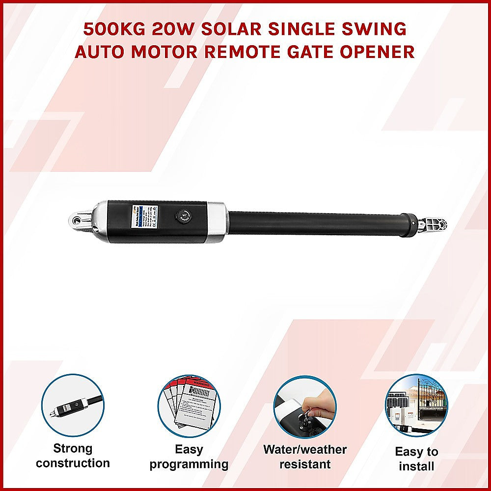 500KG 20W Solar Single Swing Auto Motor Remote Gate Opener 3