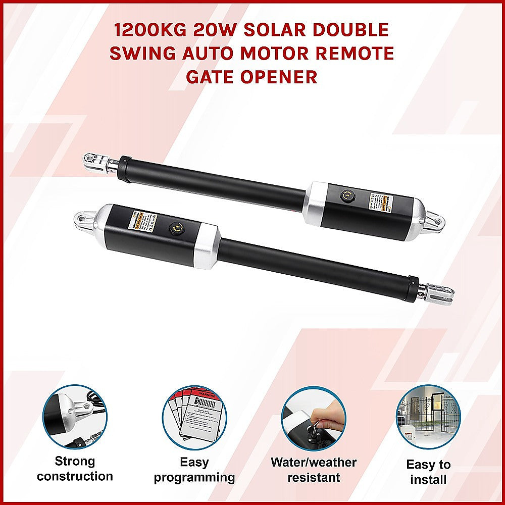1200KG 20W Solar Double Swing Auto Motor Remote Gate Opener 3
