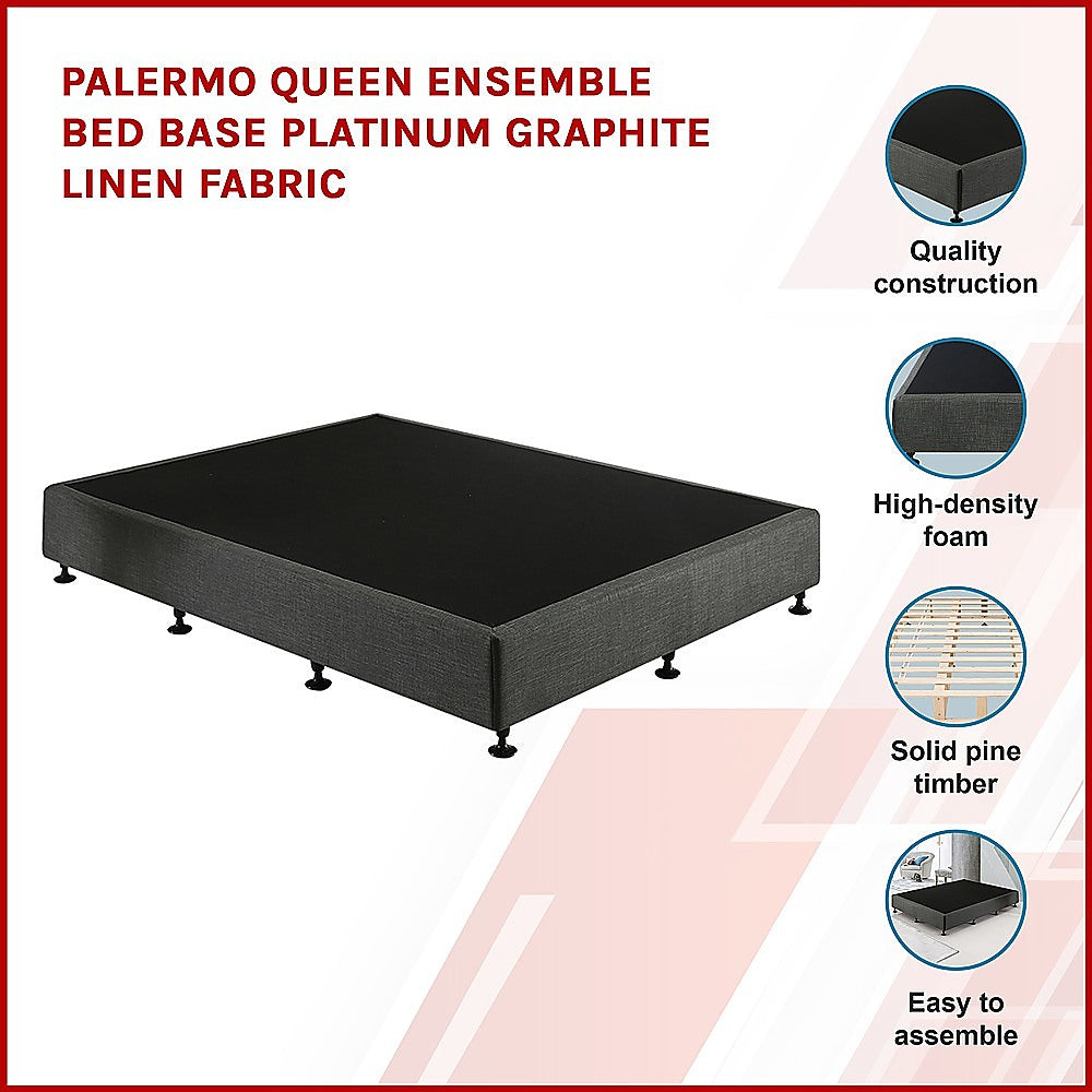 Palermo Queen Ensemble Bed Base Platinum Graphite Linen Fabric 3