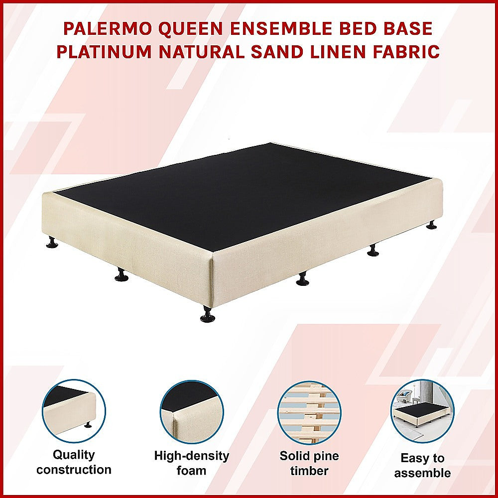 Palermo Queen Ensemble Bed Base Platinum Natural Sand Linen Fabric 3