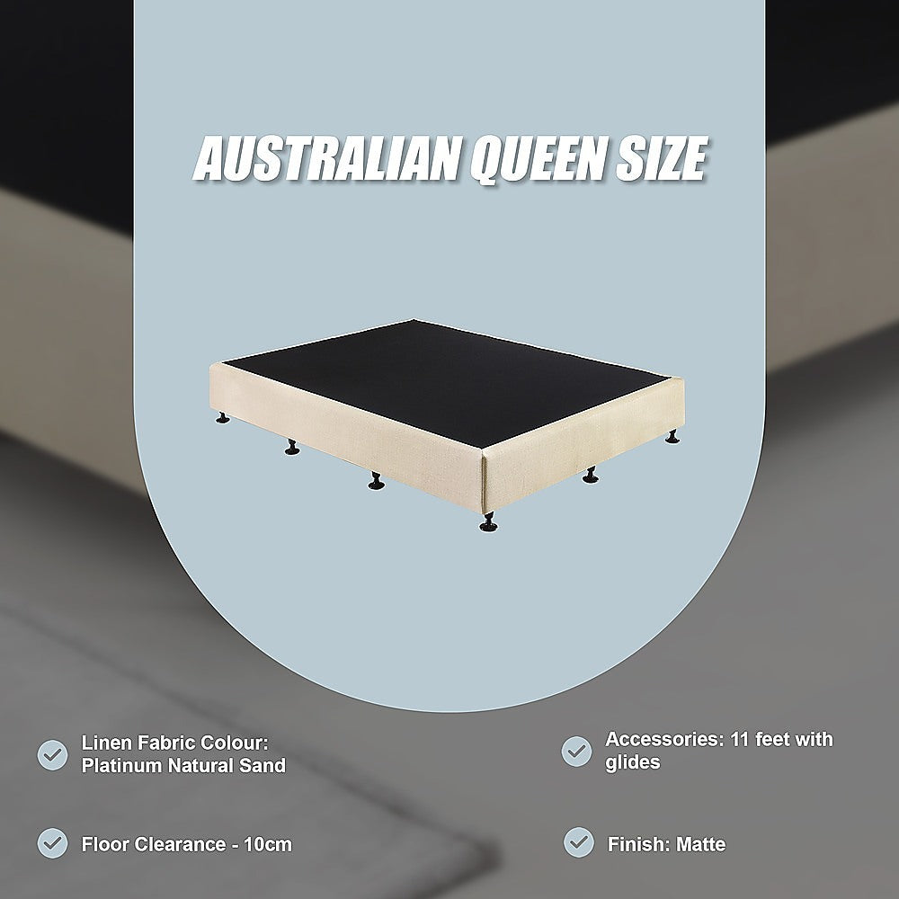Palermo Queen Ensemble Bed Base Platinum Natural Sand Linen Fabric 12