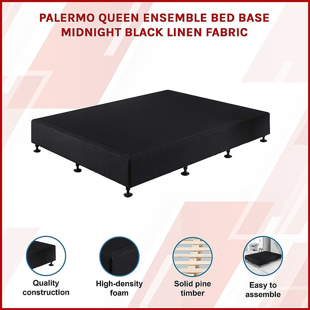 Palermo Queen Ensemble Bed Base Midnight Black Linen Fabric 3
