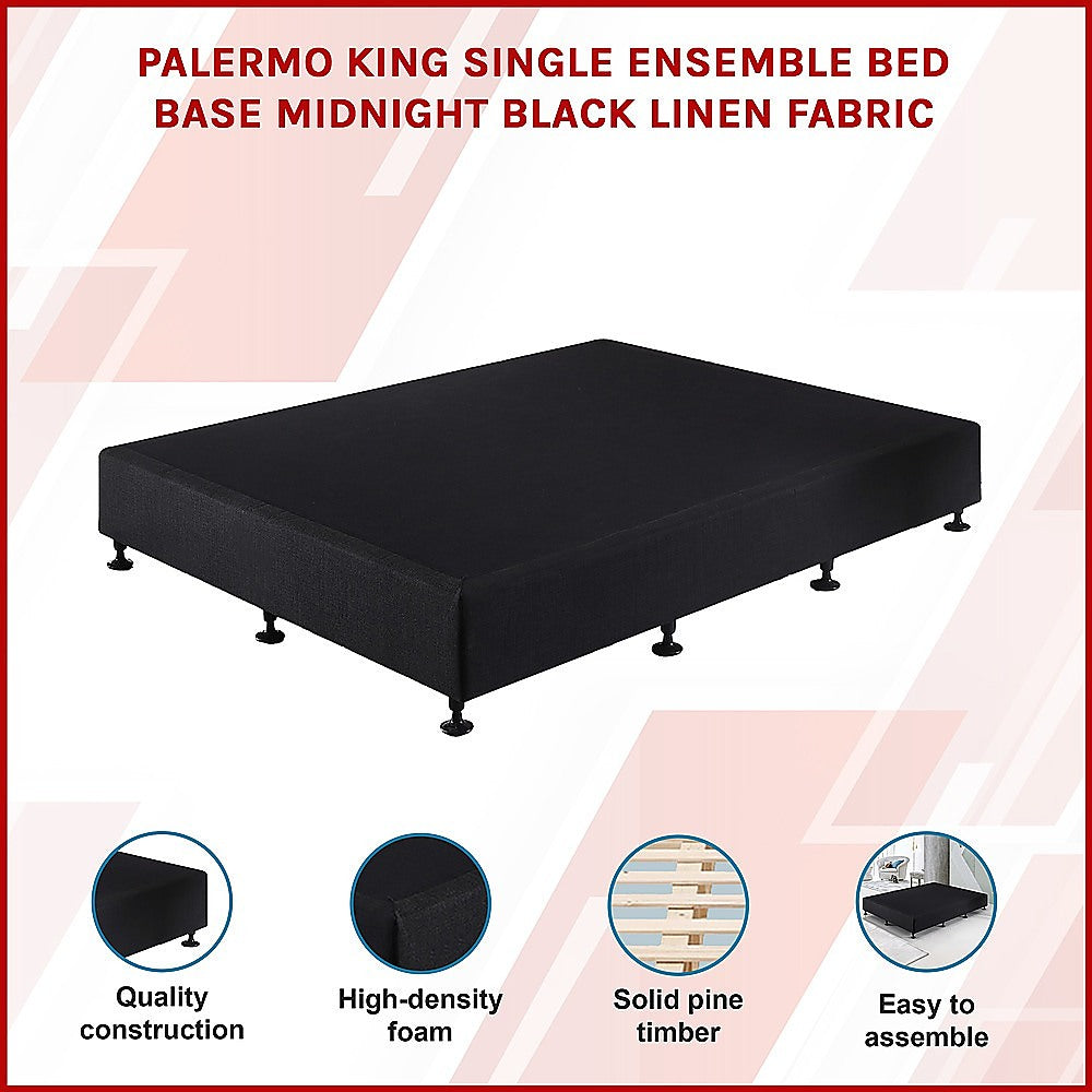 Palermo King Single Ensemble Bed Base Midnight Black Linen Fabric 3