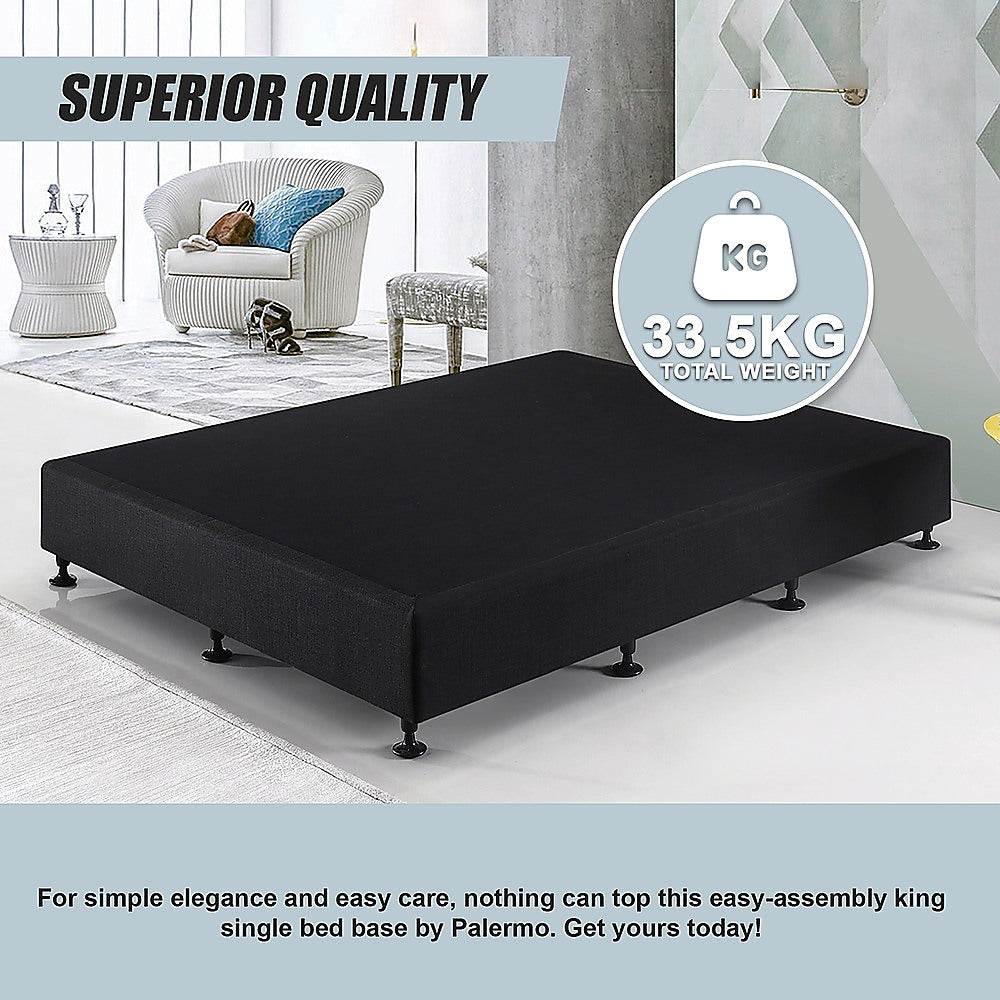Palermo King Single Ensemble Bed Base Midnight Black Linen Fabric 10