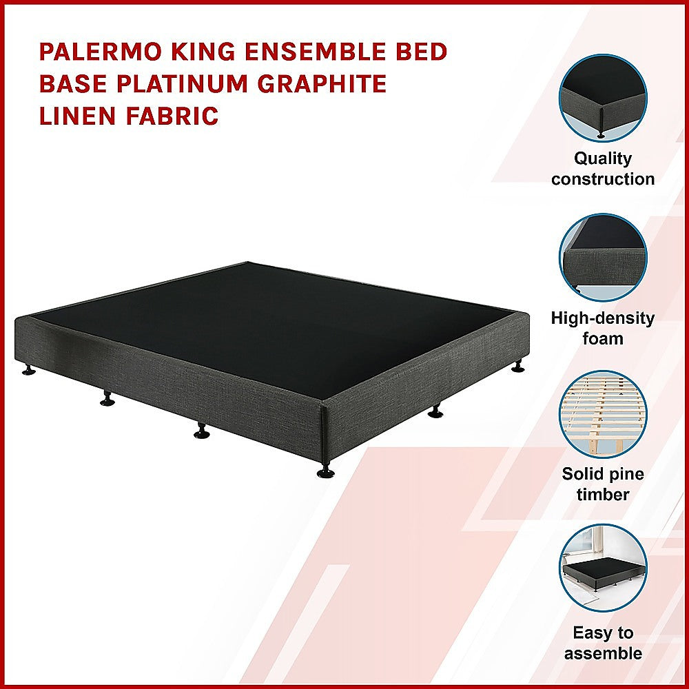 Palermo King Ensemble Bed Base Platinum Graphite Linen Fabric 3