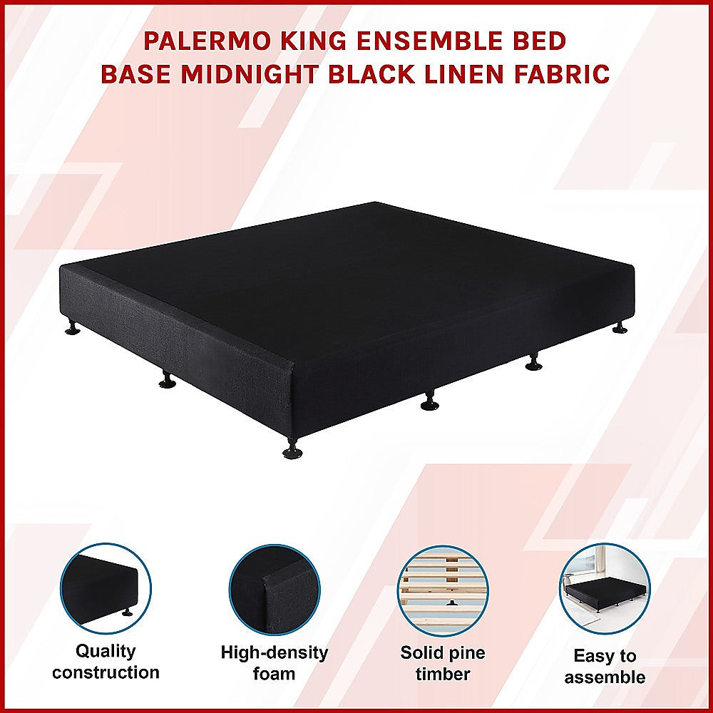 Palermo King Ensemble Bed Base Midnight Black Linen Fabric 3