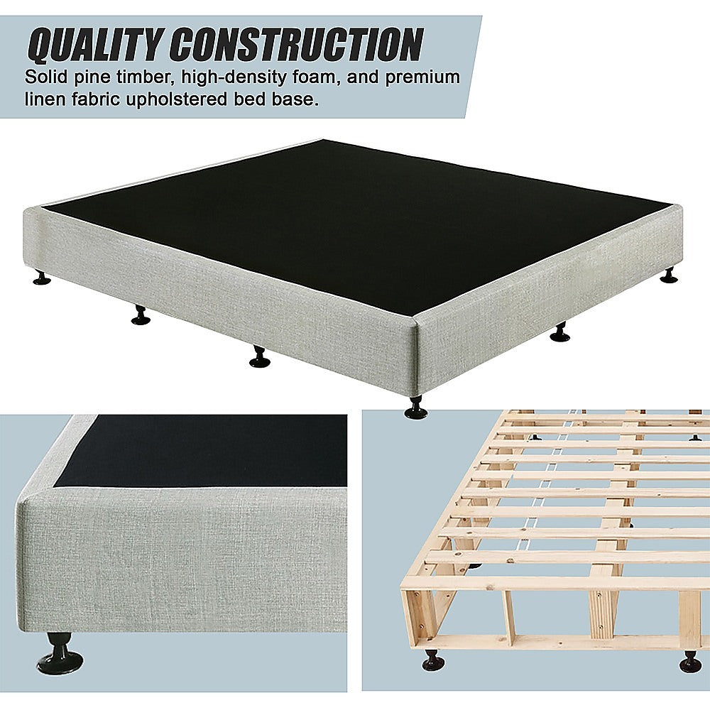 Palermo King Ensemble Bed Base Platinum Light Grey Linen Fabric 7