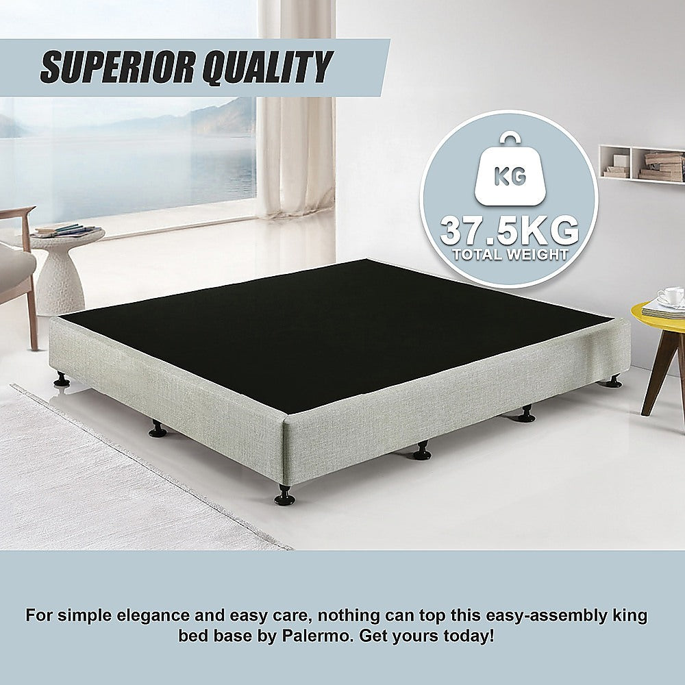 Palermo King Ensemble Bed Base Platinum Light Grey Linen Fabric 9