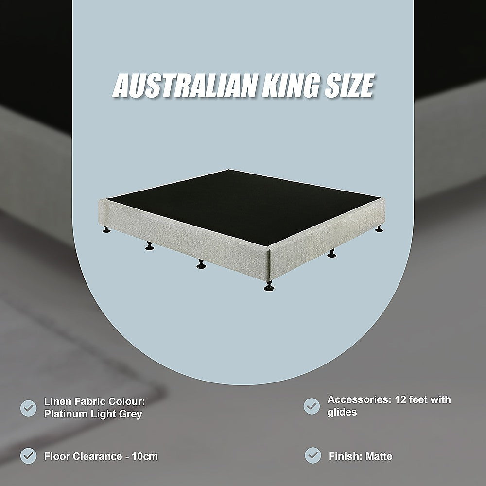 Palermo King Ensemble Bed Base Platinum Light Grey Linen Fabric 10