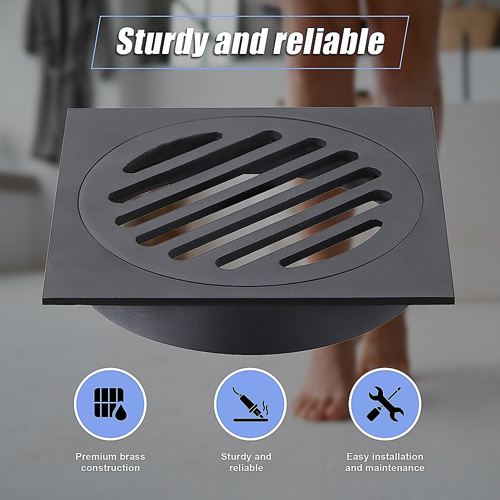Square Black Floor Grate Drain 110 mm Full Brass Construction 7