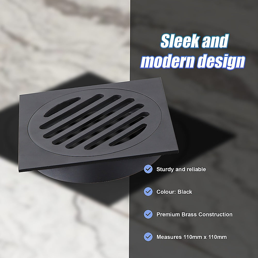 Square Black Floor Grate Drain 110 mm Full Brass Construction 8
