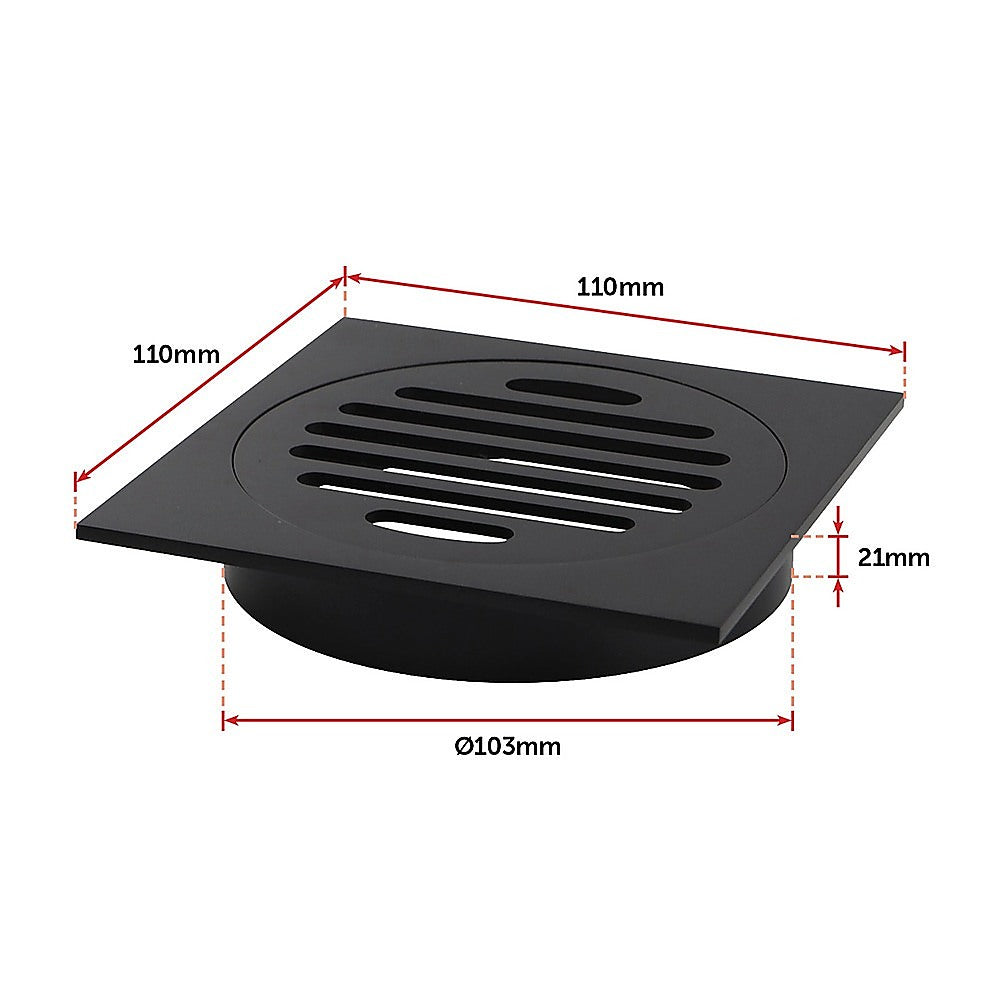 Square Black Floor Grate Drain 110 mm Full Brass Construction 12