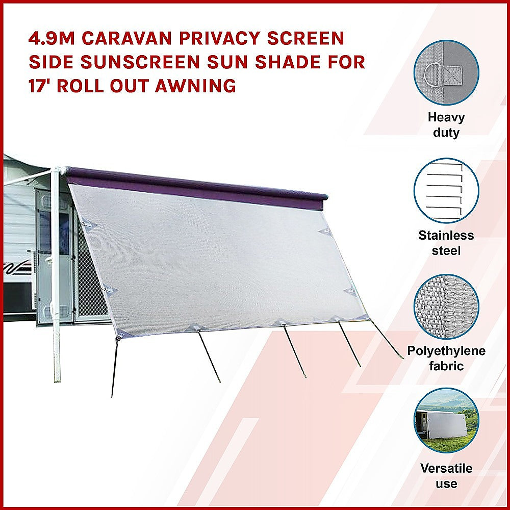 4.9m Caravan Privacy Screen Side Sunscreen Sun Shade for 17' Roll Out Awning 3