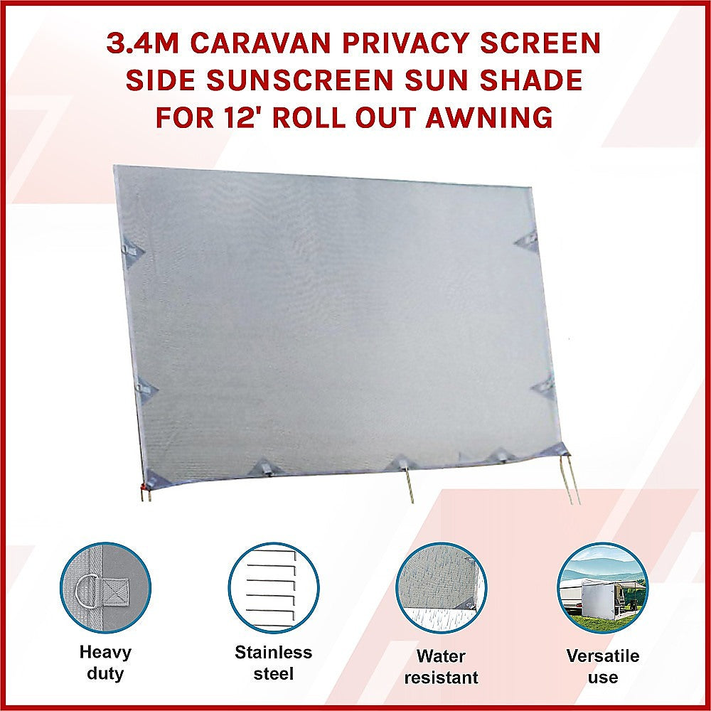 3.4m Caravan Privacy Screen Side Sunscreen Sun Shade for 12' Roll Out Awning 3