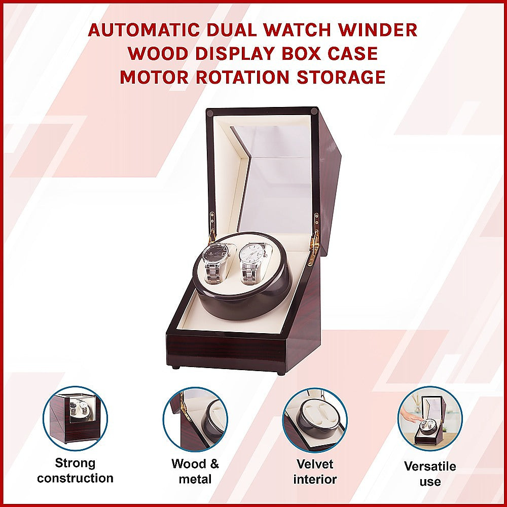 Automatic Dual Watch Winder Wood Display Box Case Motor Rotation Storage 3