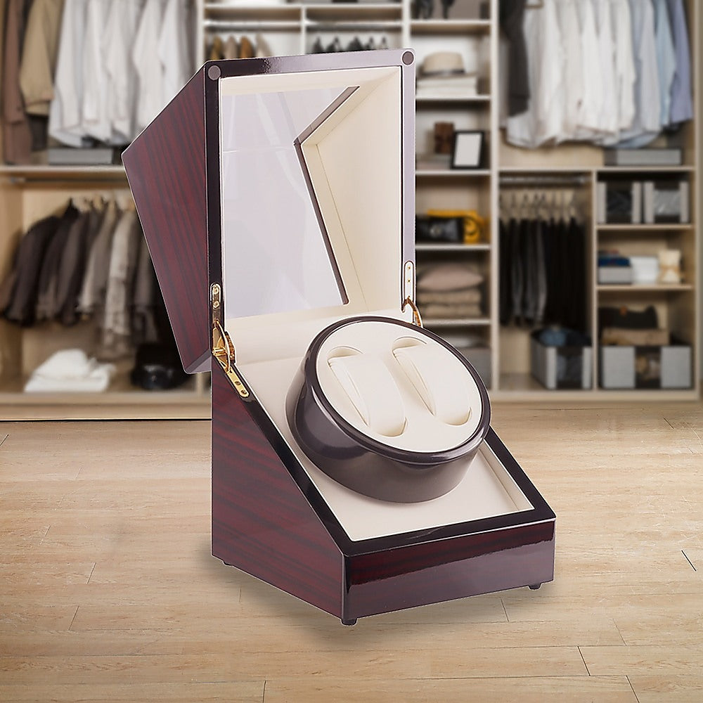 Automatic Dual Watch Winder Wood Display Box Case Motor Rotation Storage 6