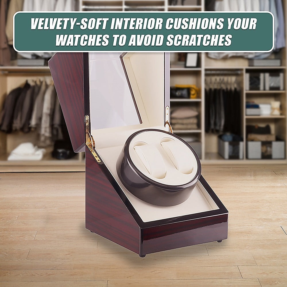 Automatic Dual Watch Winder Wood Display Box Case Motor Rotation Storage 9