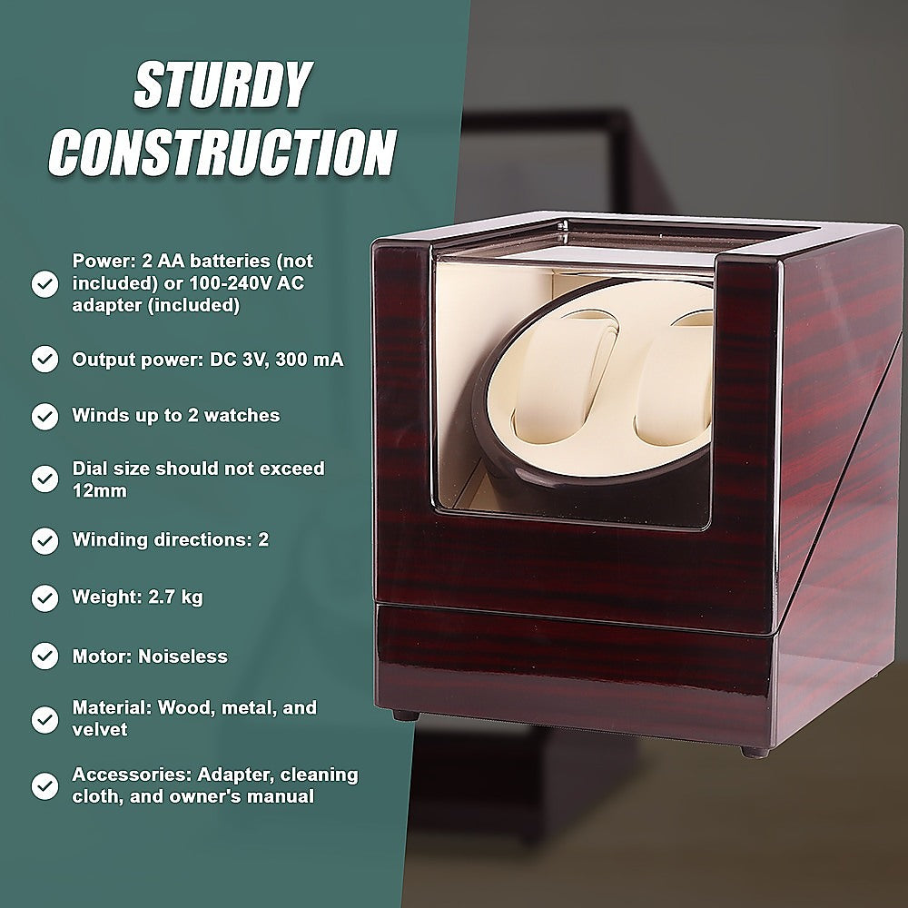 Automatic Dual Watch Winder Wood Display Box Case Motor Rotation Storage 10