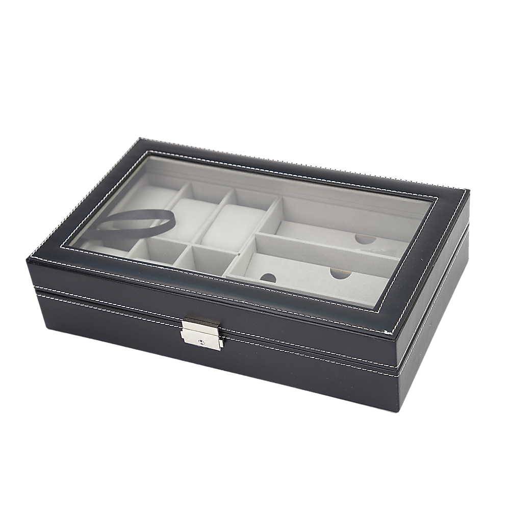 6+3 Grid Watch Sunglass Eyeglasses Display Box Case Storage Organizer PU Leather 4