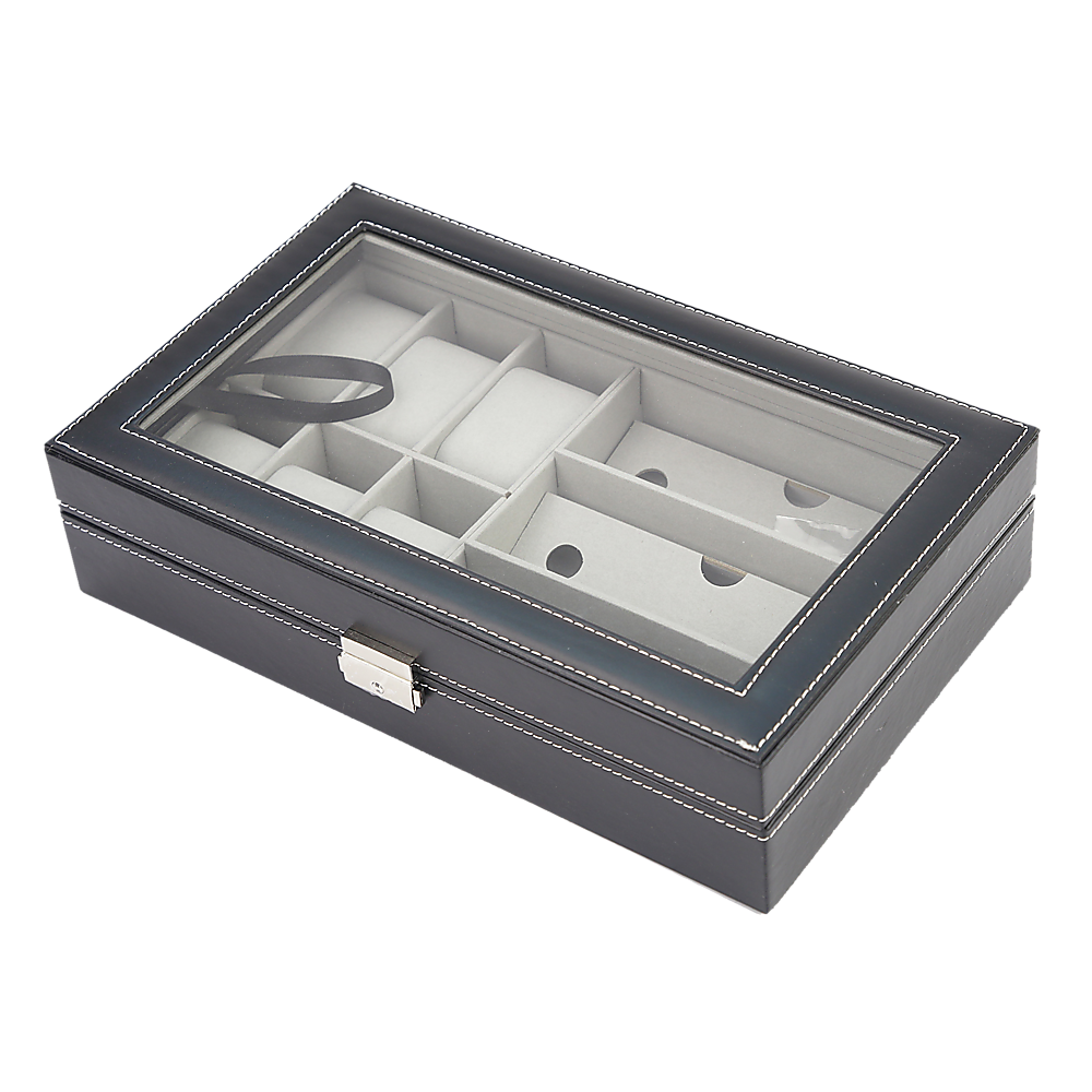 6+3 Grid Watch Sunglass Eyeglasses Display Box Case Storage Organizer PU Leather 7