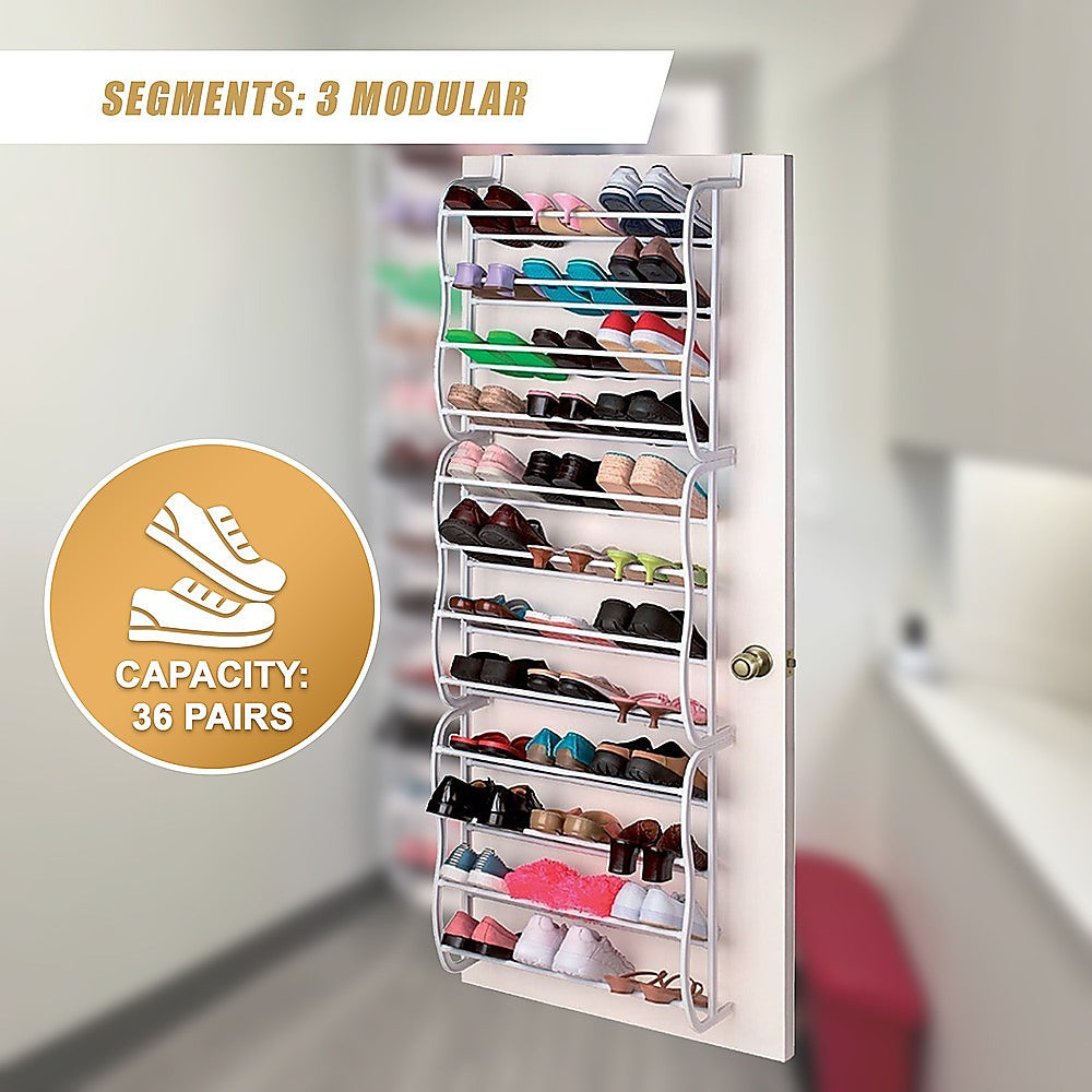 36 Pair Shoe Holder Organiser Over The Door Hanging Shelf Rack Storage Hook 6