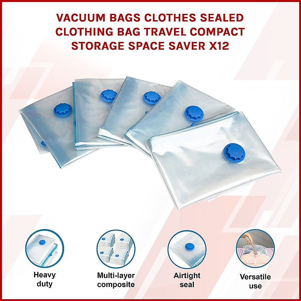 Vacuum Bags Clothes Sealed Clothing Bag Travel Compact Storage Space Saver x12 3