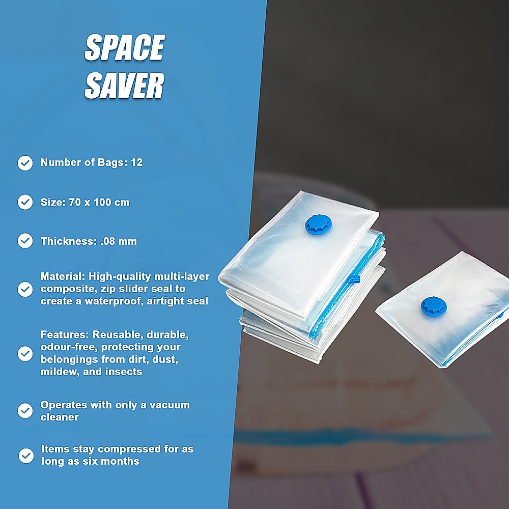 Vacuum Bags Clothes Sealed Clothing Bag Travel Compact Storage Space Saver x12 9