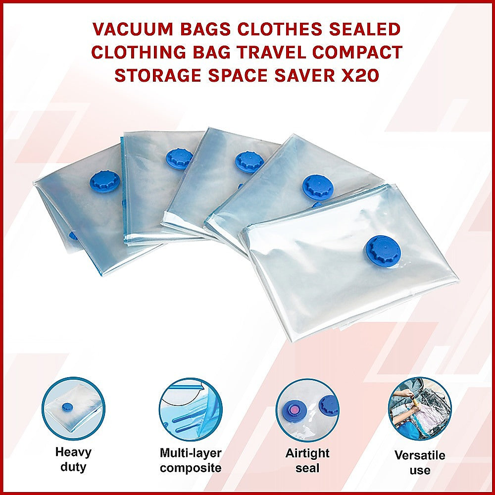 Vacuum Bags Clothes Sealed Clothing Bag Travel Compact Storage Space Saver x20 3