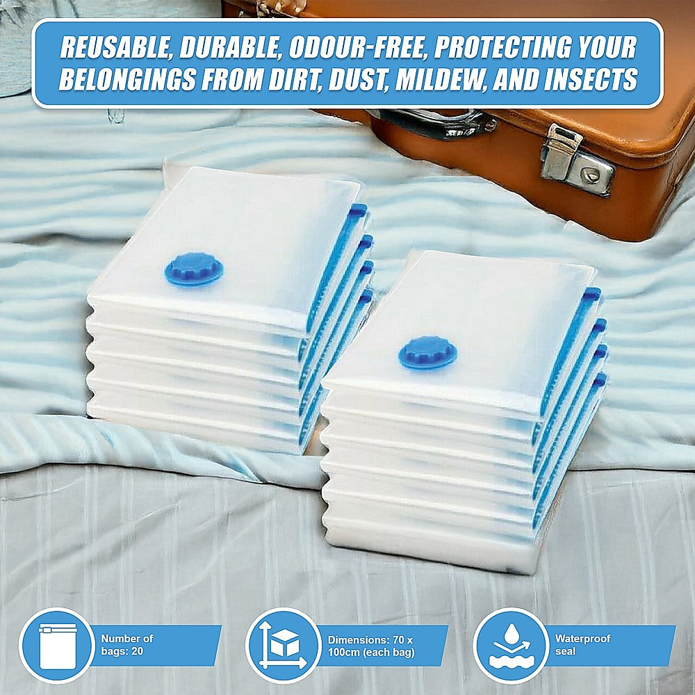 Vacuum Bags Clothes Sealed Clothing Bag Travel Compact Storage Space Saver x20 8