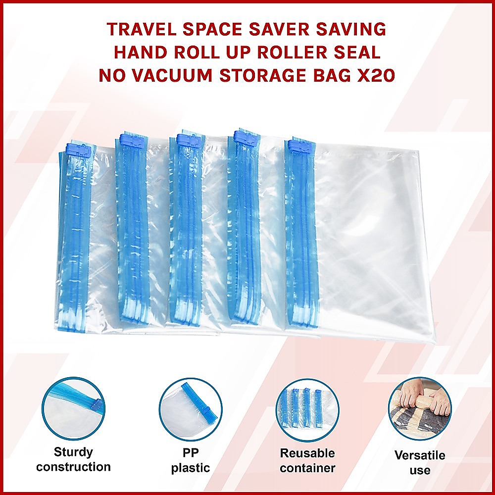 Travel Space Saver Saving Hand Roll Up Roller Seal No Vacuum Storage Bag x20 3