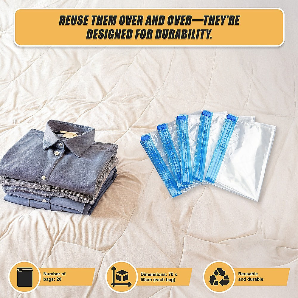 Travel Space Saver Saving Hand Roll Up Roller Seal No Vacuum Storage Bag x20 8