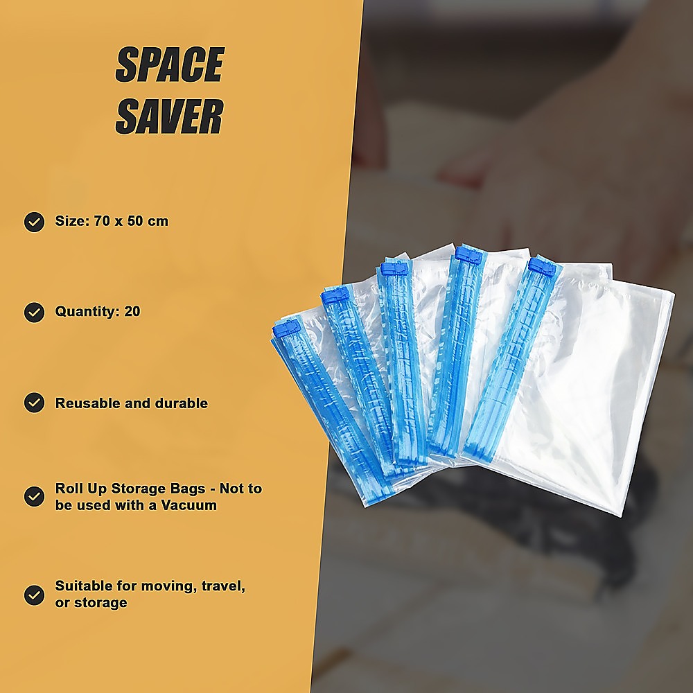 Travel Space Saver Saving Hand Roll Up Roller Seal No Vacuum Storage Bag x20 9