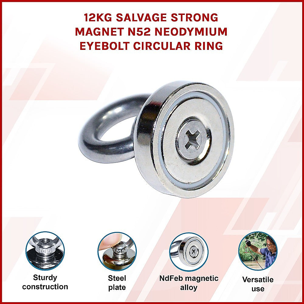 12Kg SALVAGE Strong MAGNET N52 Neodymium Eyebolt Circular Ring 3