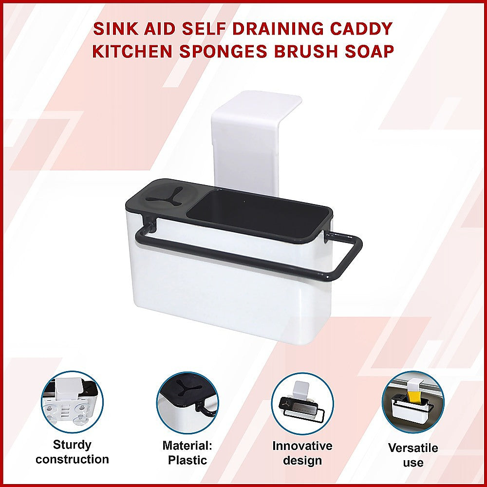 Sink Aid Self Draining Caddy Kitchen Sponges Brush Soap 3