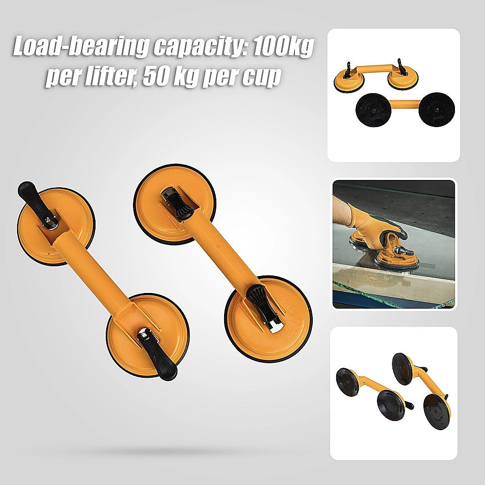 2x 100kg Aluminum Alloy Double Locking Suction Cup Glazer Glass Sucker Lifter 7