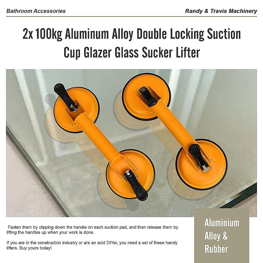 2x 100kg Aluminum Alloy Double Locking Suction Cup Glazer Glass Sucker Lifter 9