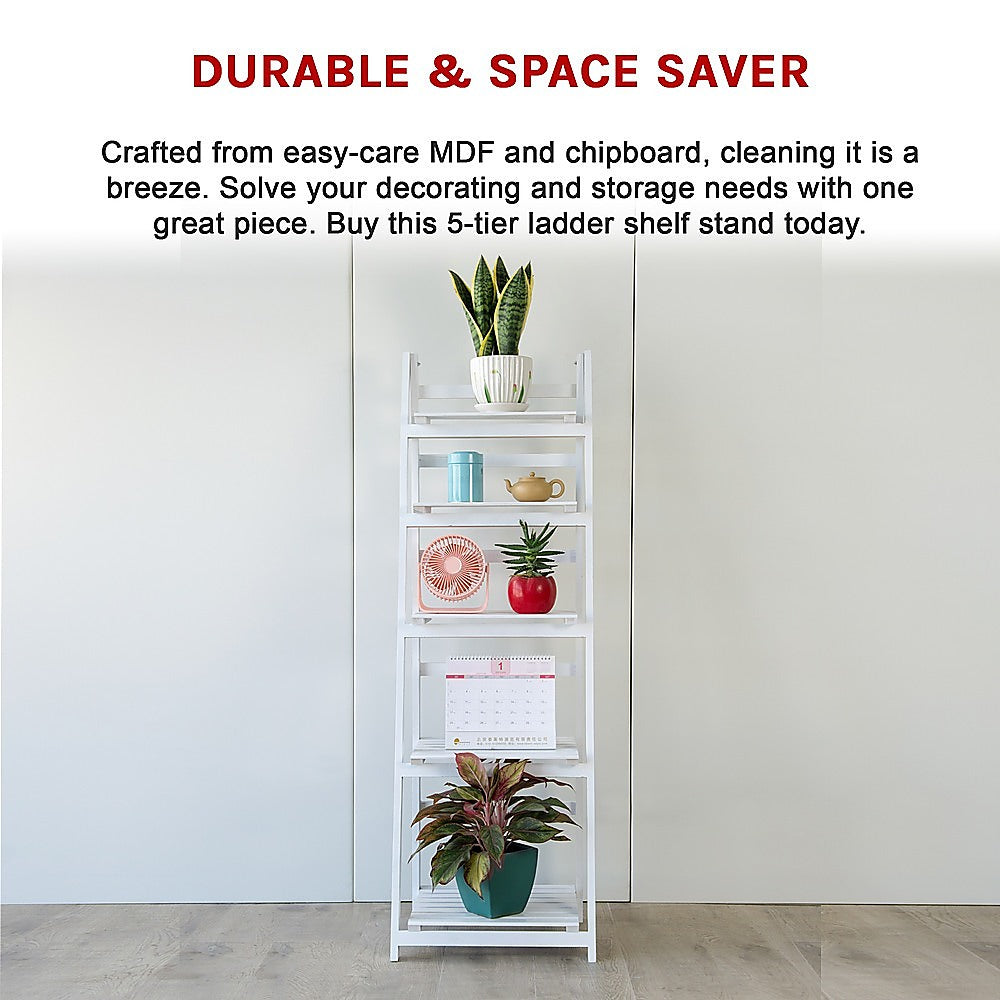 5 Tier Wooden Ladder Shelf Stand Storage Book Shelves Shelving Display Rack 7