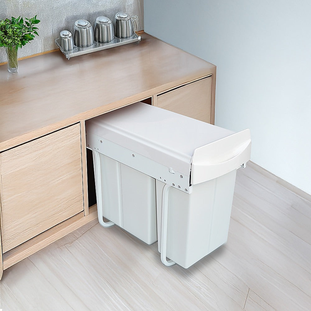 Pull Out Bin Kitchen Double Dual Slide Garbage Rubbish Waste 10L+20L 6