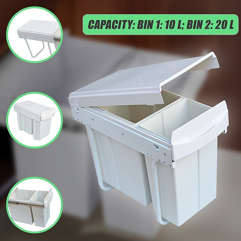 Pull Out Bin Kitchen Double Dual Slide Garbage Rubbish Waste 10L+20L 8