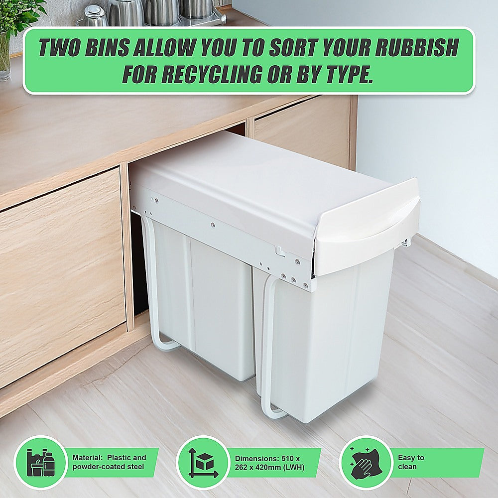 Pull Out Bin Kitchen Double Dual Slide Garbage Rubbish Waste 10L+20L 9