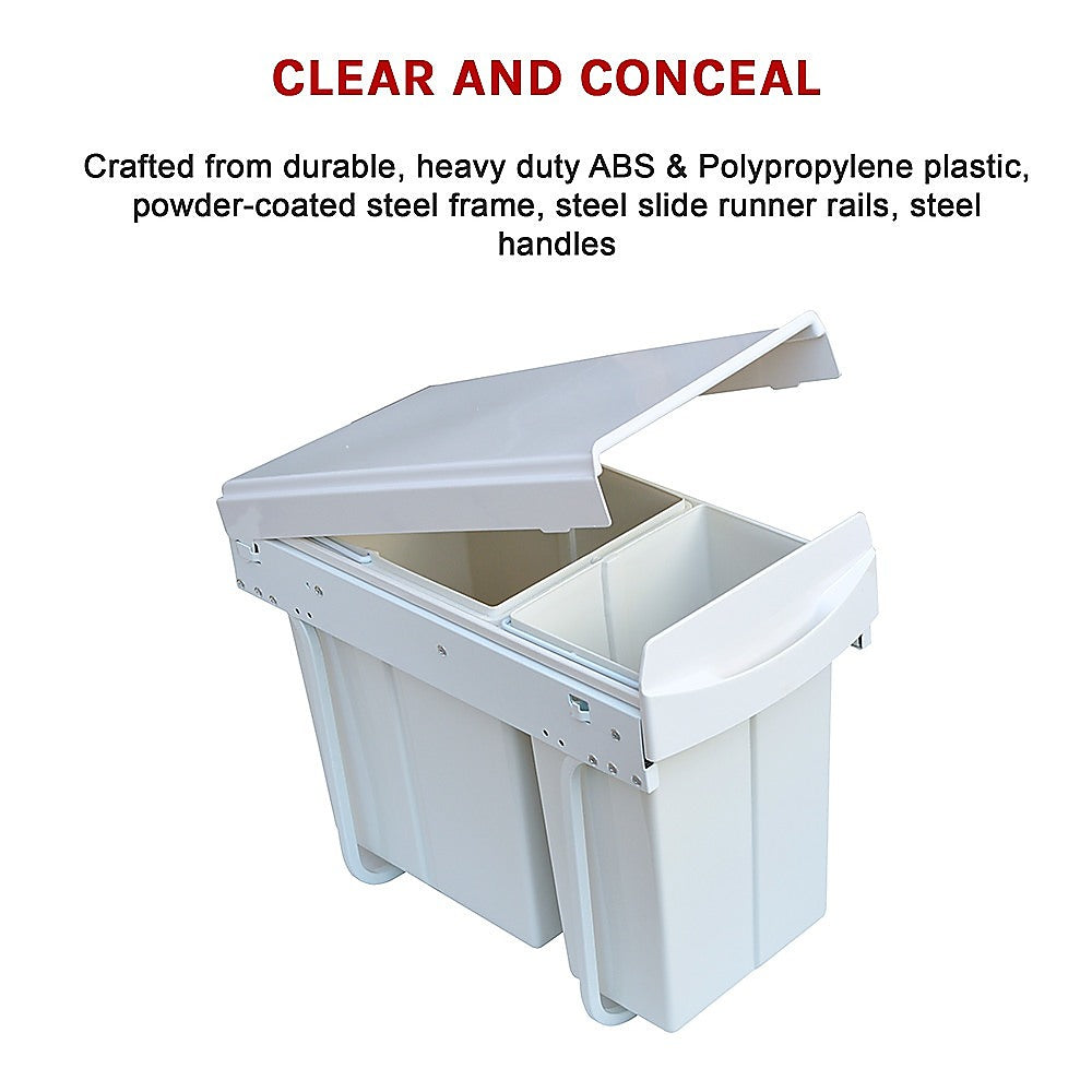 Pull Out Bin Kitchen Double Dual Slide Garbage Rubbish Waste 10L+20L 11